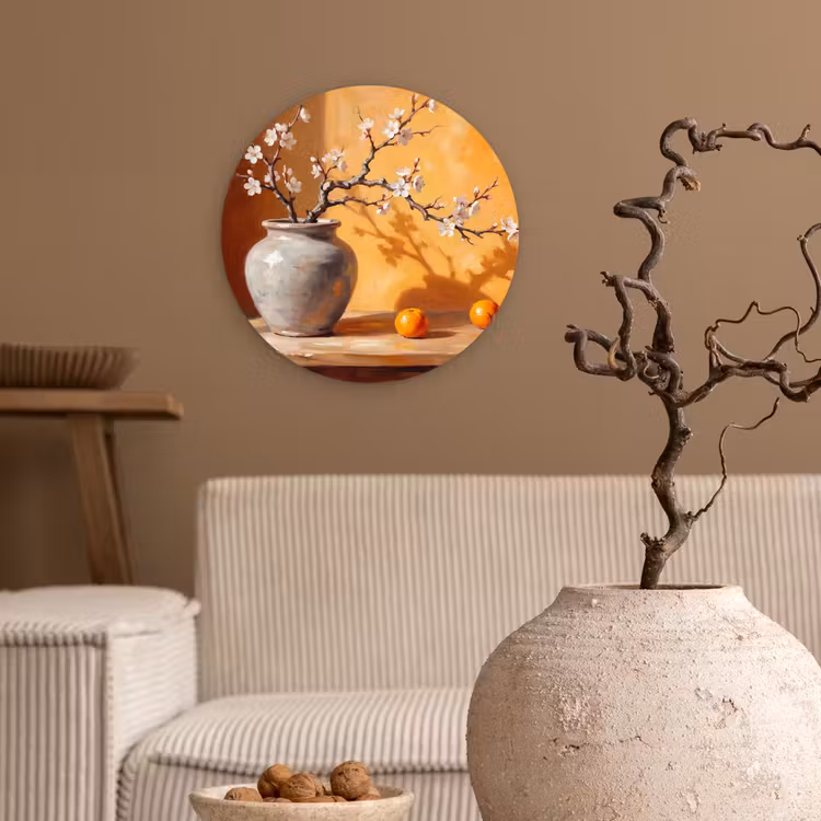 round wall art - White Flowers - Still Life - Witte bloemen - Stilleven Wandcirkel kunststof plaat 5mm dik klein