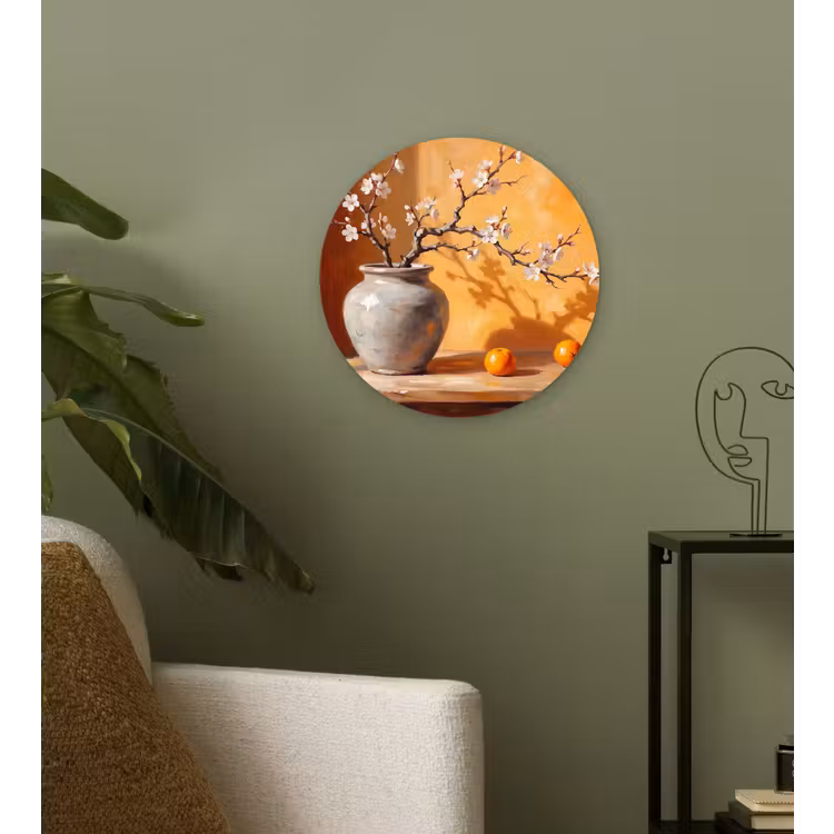 round wall art - White Flowers - Still Life - Witte bloemen - Stilleven Wandcirkel kunststof plaat 5mm dik klein