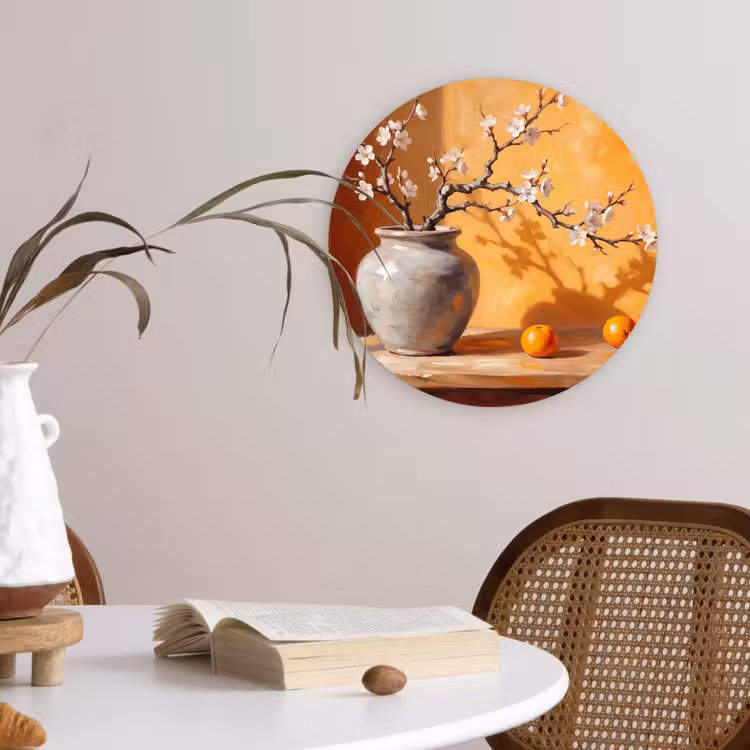 round wall art - White Flowers - Still Life - Witte bloemen - Stilleven Wandcirkel kunststof plaat 5mm dik klein