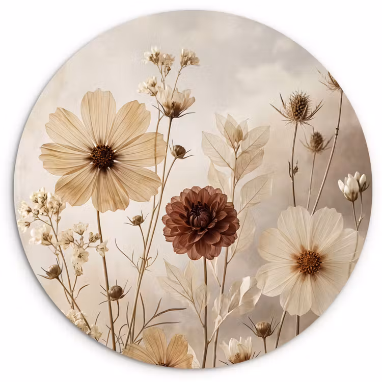 Wilde bloemen - Botanisch - Vintage - Natuur - Rustiek Wandcirkel kunststof plaat 5mm dik klein -3d