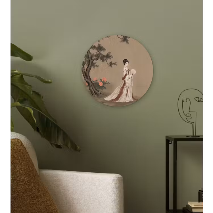 Vrouw - Azië - Kunst - Beige Wandcirkel kunststof plaat 5mm dik klein -sfeer3