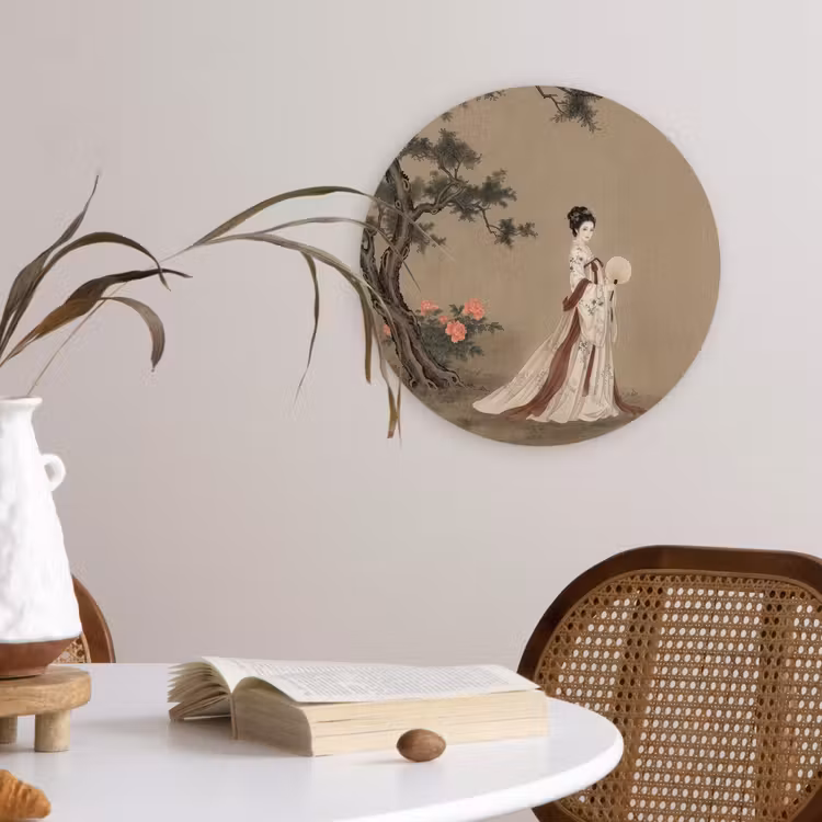 Vrouw - Azië - Kunst - Beige Wandcirkel kunststof plaat 5mm dik klein -sfeer4