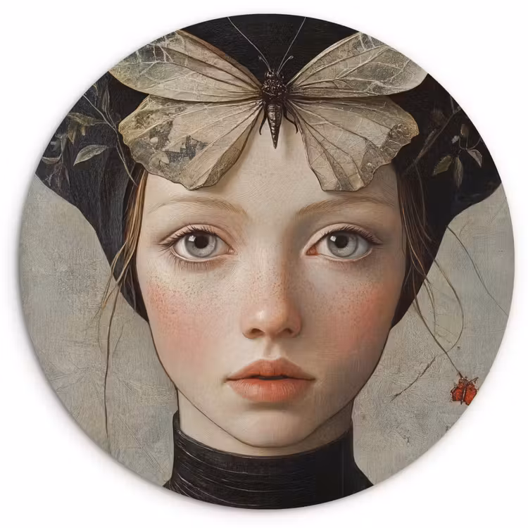 Woman - Butterfly - Art - Classic - Muted Wandcirkel kunststof plaat 5mm dik klein -3d