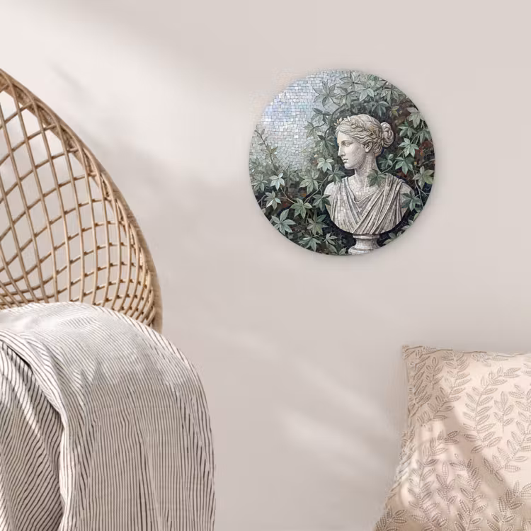 Vrouw - Klassiek - Mozaiëk - Natuur - Groen Wandcirkel kunststof plaat 5mm dik klein -sfeer5