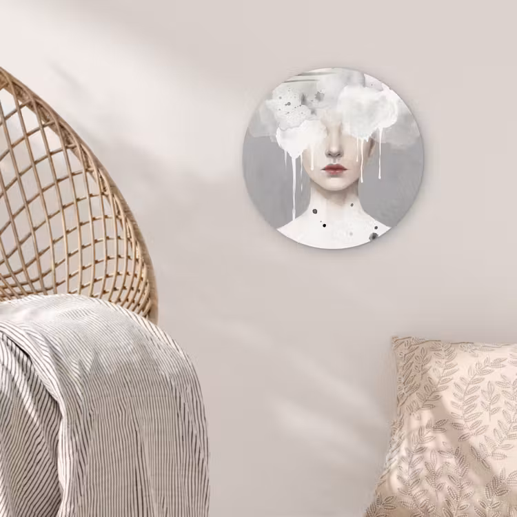 Vrouw - Wolk - Grijs Wandcirkel kunststof plaat 5mm dik klein -sfeer5