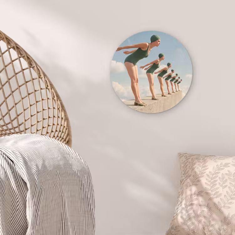 round wall art - Women - Diving Pose - Clouds - Vrouwen - Duikhouding - Wolken Wandcirkel kunststof plaat 5mm dik klein