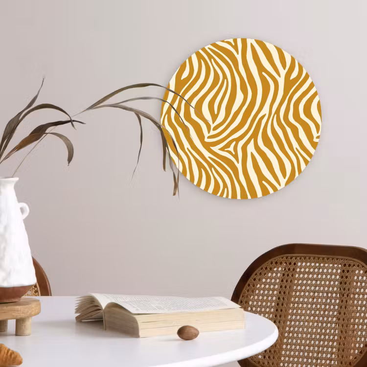 Zebra - Klassiek - Oker - Geel Wandcirkel kunststof plaat 5mm dik klein 188 -sfeer4