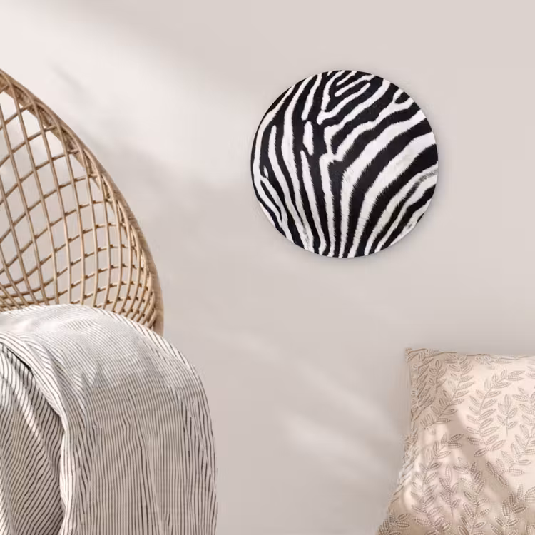 Zebra - Vacht - Klassiek - Zwart - Wit Wandcirkel kunststof plaat 5mm dik klein -sfeer5
