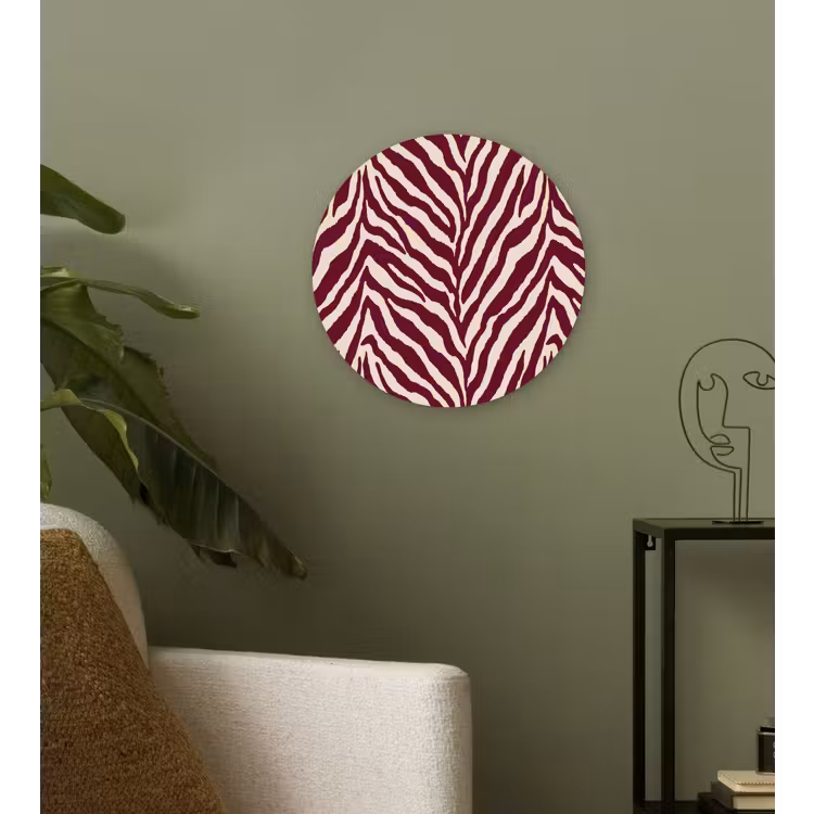 Zebra - Motief - Bordeaux - Rood Wandcirkel kunststof plaat 5mm dik klein 188 -sfeer3