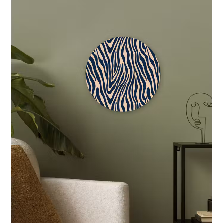 Zebra - Patroon - Blauw - Beige Wandcirkel kunststof plaat 5mm dik klein 188 -sfeer3