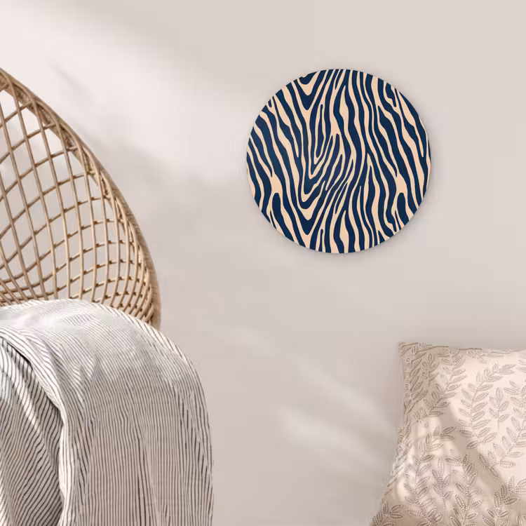 Zebra - Patroon - Blauw - Beige Wandcirkel kunststof plaat 5mm dik klein 188 -sfeer5