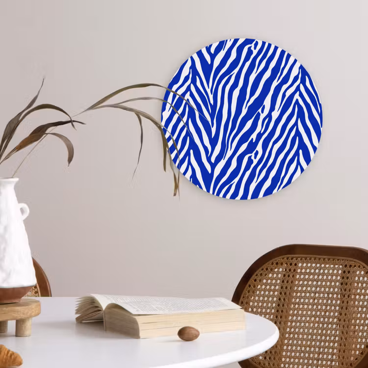 Zebra - Patroon - Kobalt - Blauw Wandcirkel kunststof plaat 5mm dik klein 188 -sfeer4