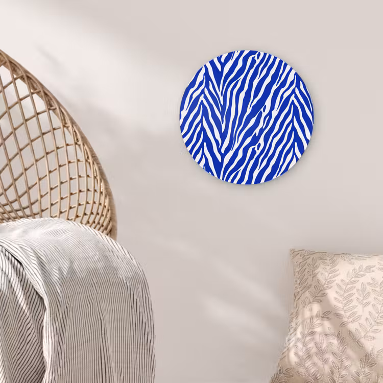 Zebra - Patroon - Kobalt - Blauw Wandcirkel kunststof plaat 5mm dik klein 188 -sfeer5