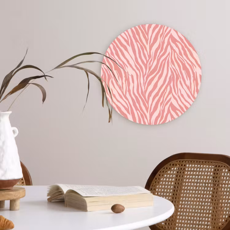 Zebra - Print - Roze Wandcirkel kunststof plaat 5mm dik klein 188 -sfeer4