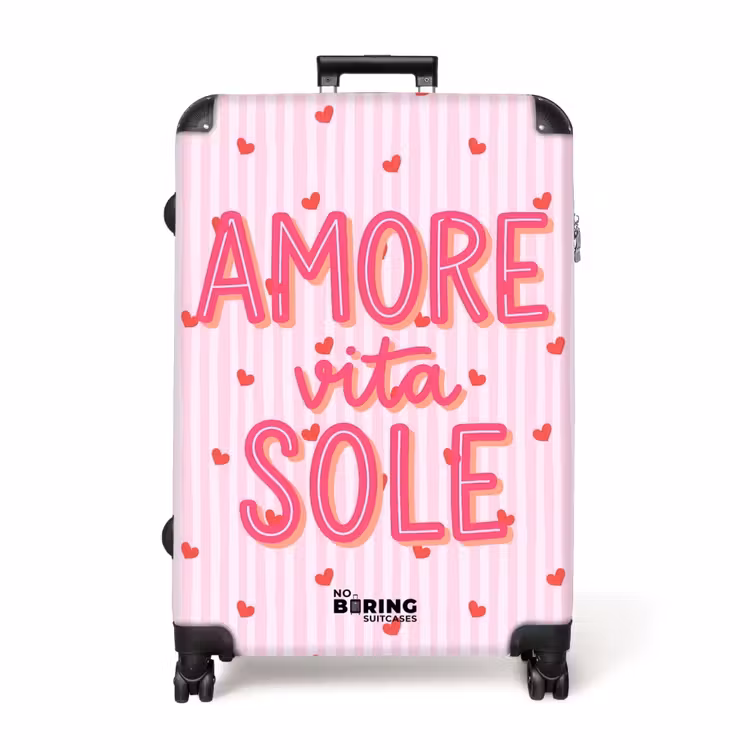 Amore vita sole - Roze - Hartjes NBS - Handbagage koffer - Volwassenen Unisex middel -productfoto_recht