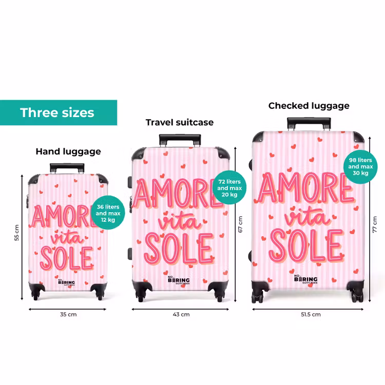 Amore vita sole - Roze - Hartjes NBS - Handbagage koffer - Volwassenen Unisex middel zzzzzzVergelijking_3EN