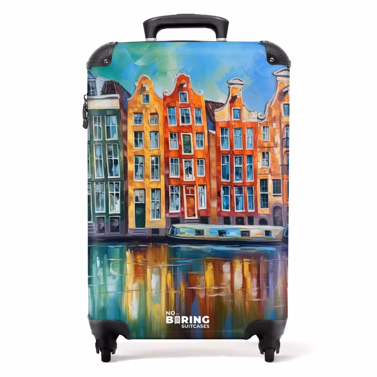 Amsterdam - Olieverf - Gracht - Schilderij - Kunst NBS - Handbagage koffer - Unisex middel -productfoto_recht