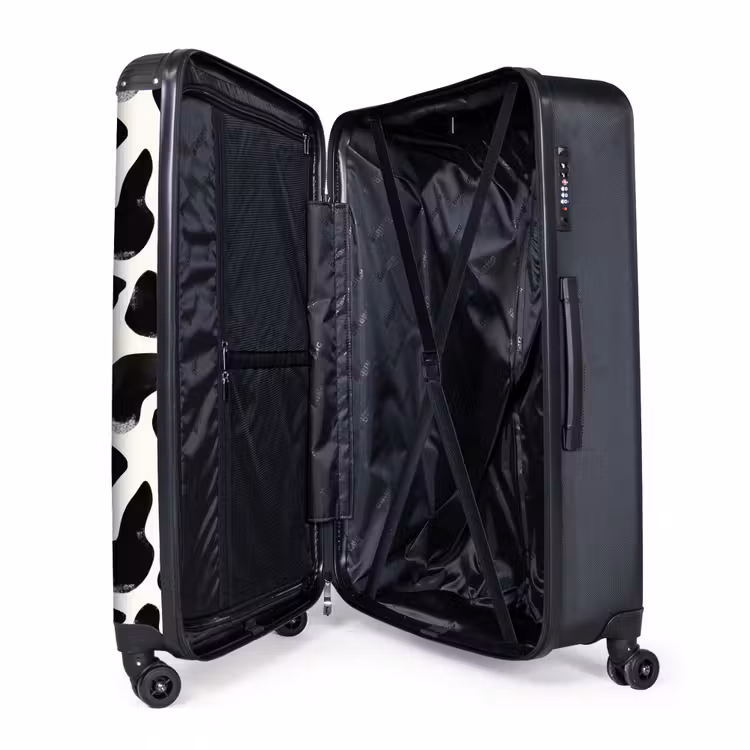 Dierenpatroon - Vlekken - Zwart - Wit NBS - Handbagage koffer - Volwassenen Unisex middel -wiel