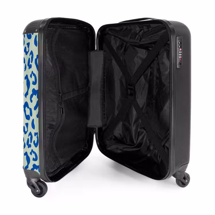 Dierenprints - Panterprint koffer in blauw en pastelgroen NBS - Handbagage koffer - Unisex middel -binnenkant