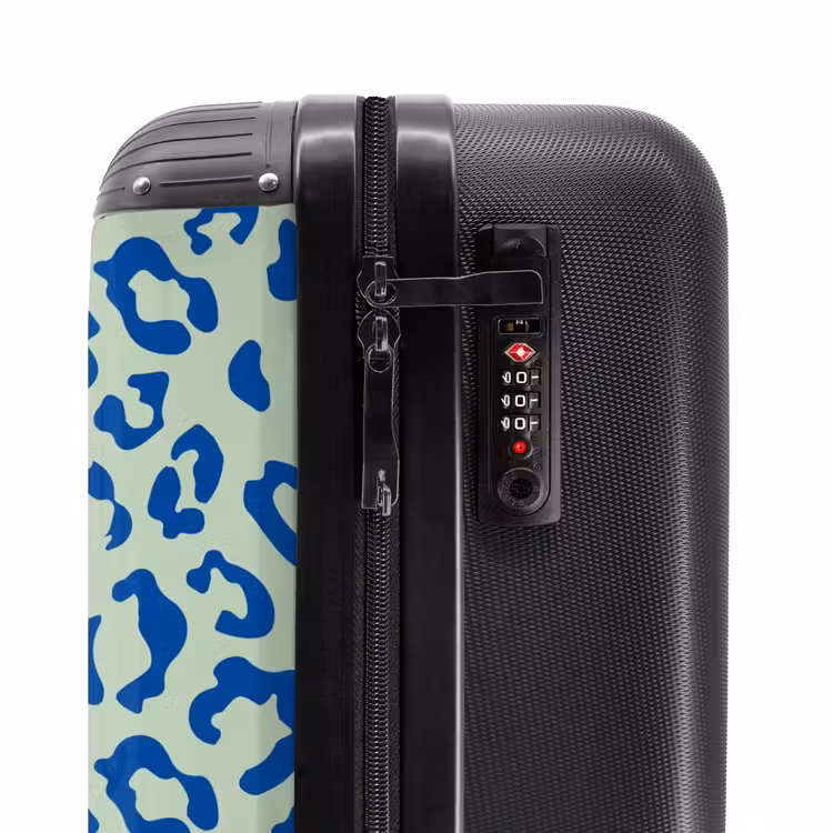 Dierenprints - Panterprint koffer in blauw en pastelgroen NBS - Handbagage koffer - Unisex middel -slot