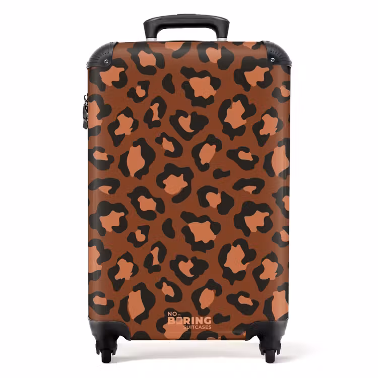 Dierenprints - Panterprint koffer in kastanjebruin en zwart/terracotta NBS - Handbagage koffer - Unisex middel -productfoto_recht