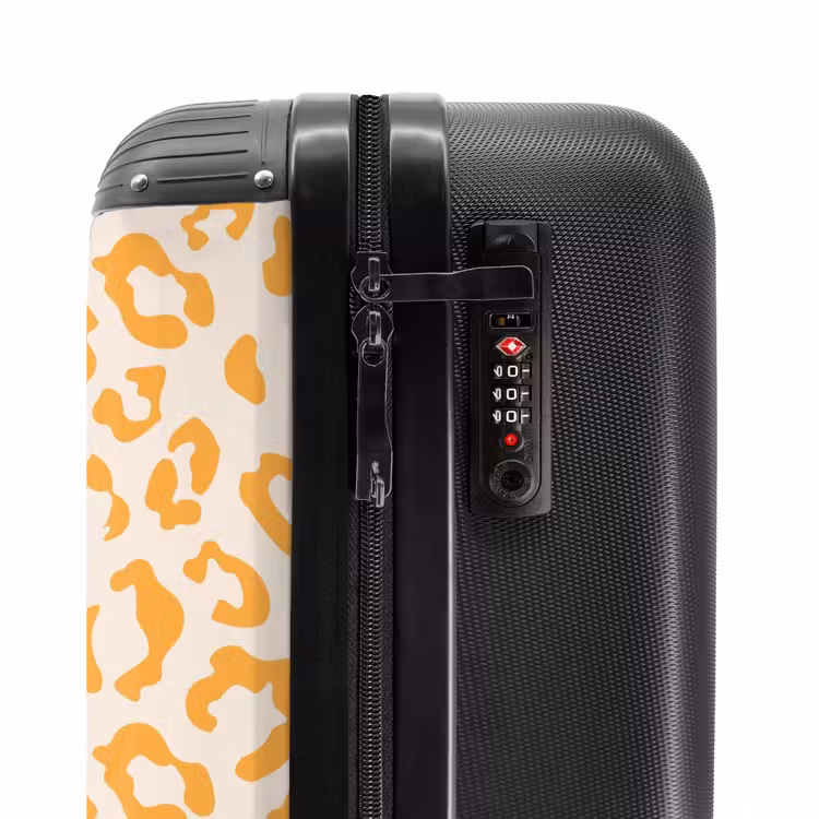 Dierenprints - Panterprint koffer in oranje en crèmekleur NBS - Handbagage koffer - Unisex middel -slot