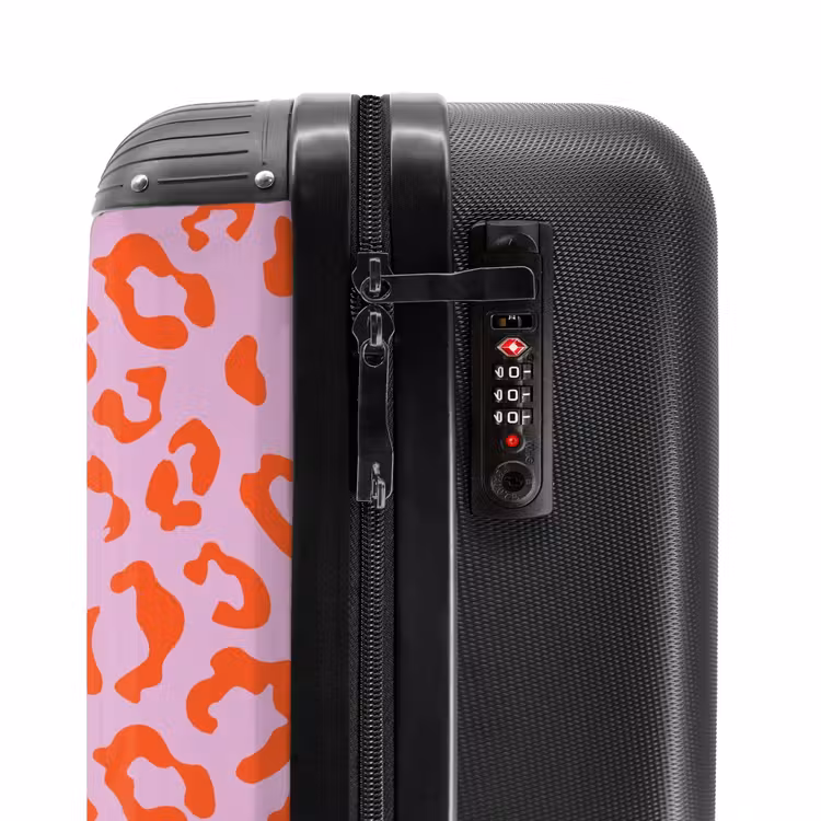 Dierenprints - Panterprint koffer in oranje en lichtroze NBS - Handbagage koffer - Unisex middel -slot