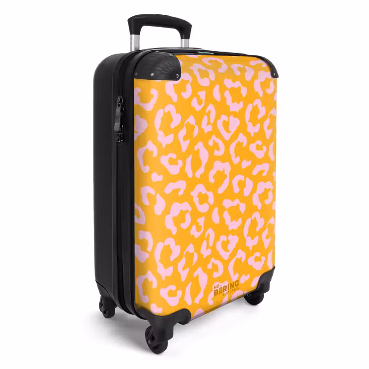 Dierenprints - Panterprint koffer in oranje-geel en lichtroze NBS - Handbagage koffer - Unisex middel -productfoto_3d