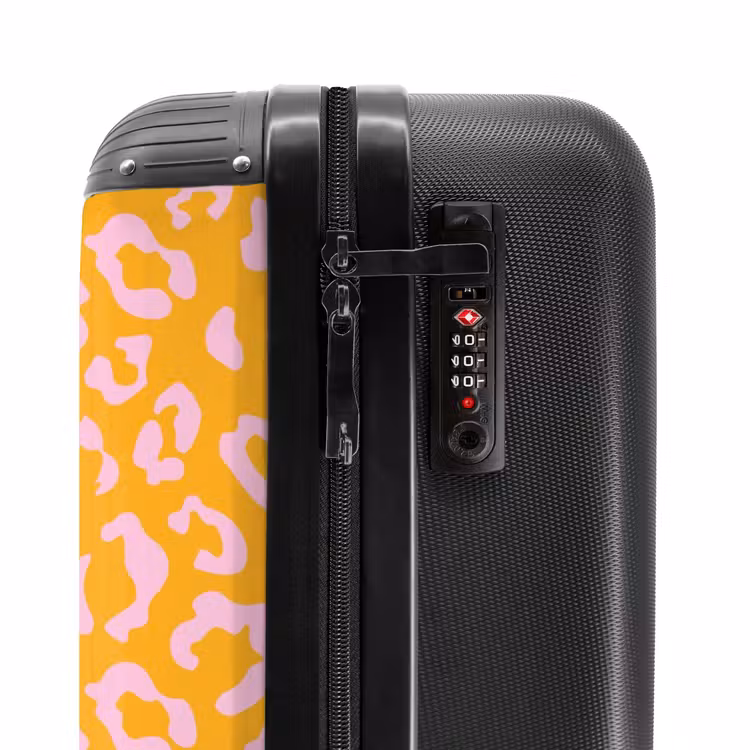 Dierenprints - Panterprint koffer in oranje-geel en lichtroze NBS - Handbagage koffer - Unisex middel -slot