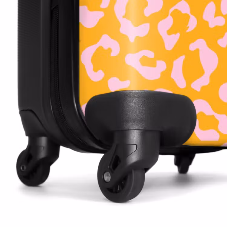 Dierenprints - Panterprint koffer in oranje-geel en lichtroze NBS - Handbagage koffer - Unisex middel -wiel
