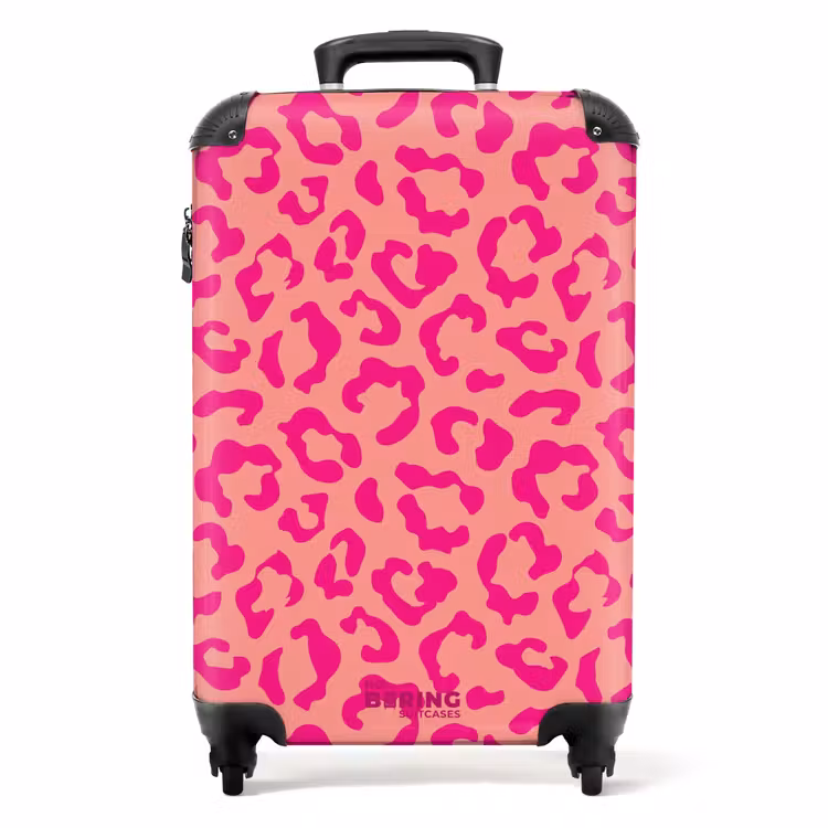 Dierenprints - Panterprint koffer in roze en koraalroze NBS - Handbagage koffer - Unisex middel -productfoto_recht