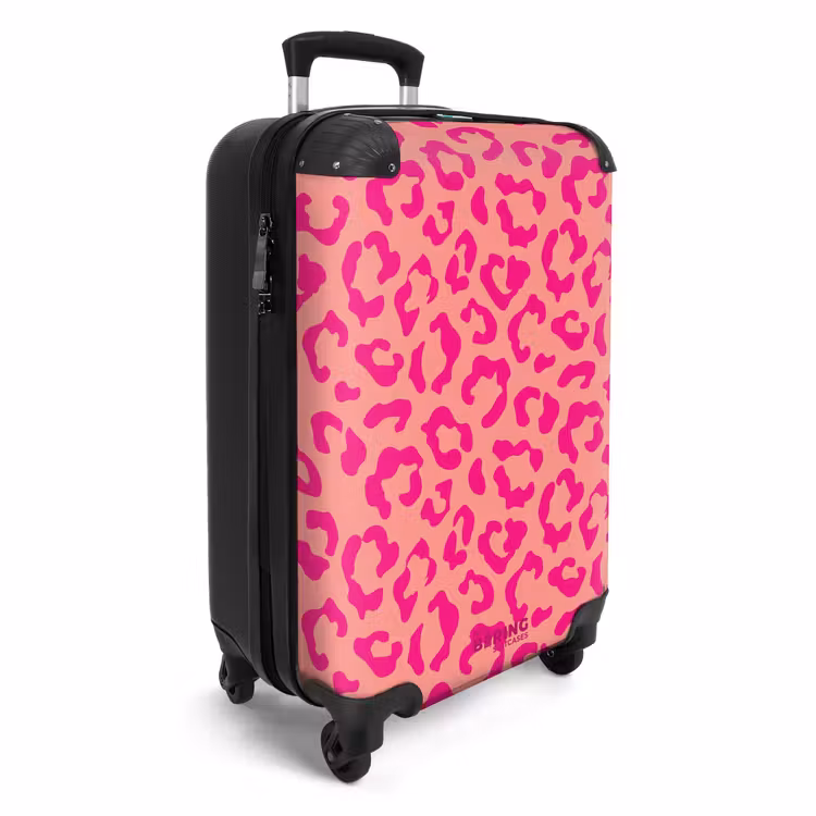 Dierenprints - Panterprint koffer in roze en koraalroze NBS - Handbagage koffer - Unisex middel -productfoto_3d