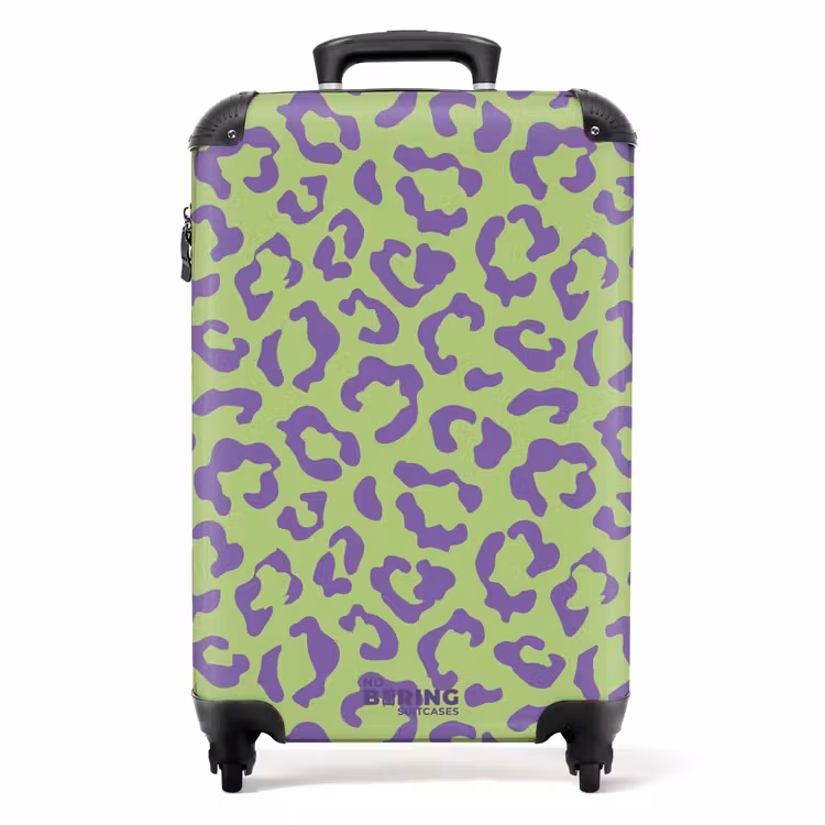 Dierenprints - Panterprint koffer in paars en groen NBS - Handbagage koffer - Unisex middel -productfoto_recht