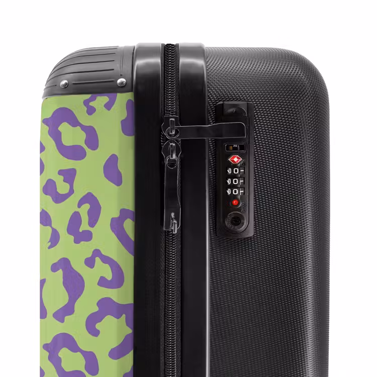 Dierenprints - Panterprint koffer in paars en groen NBS - Handbagage koffer - Unisex middel -slot