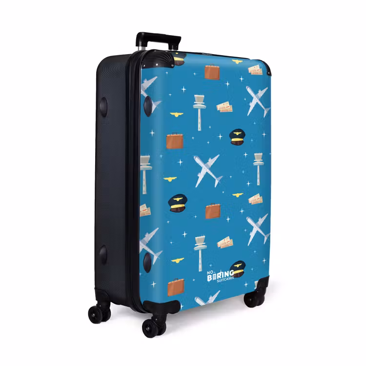 Luchtvaartthema met vliegtuigen op blauwe achtergrond NBS - Large koffer - Volwassenen Unisex groot -product1