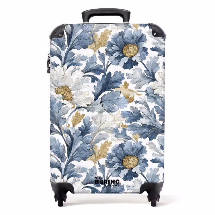 Barok bloemen patroon blauw NBS - Handbagage koffer - Volwassenen Unisex middel -productfoto_recht