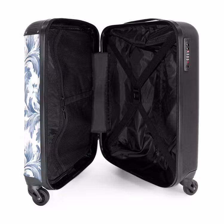 Barok bladeren patroon blauw NBS - Handbagage koffer - Volwassenen Unisex middel -binnenkant