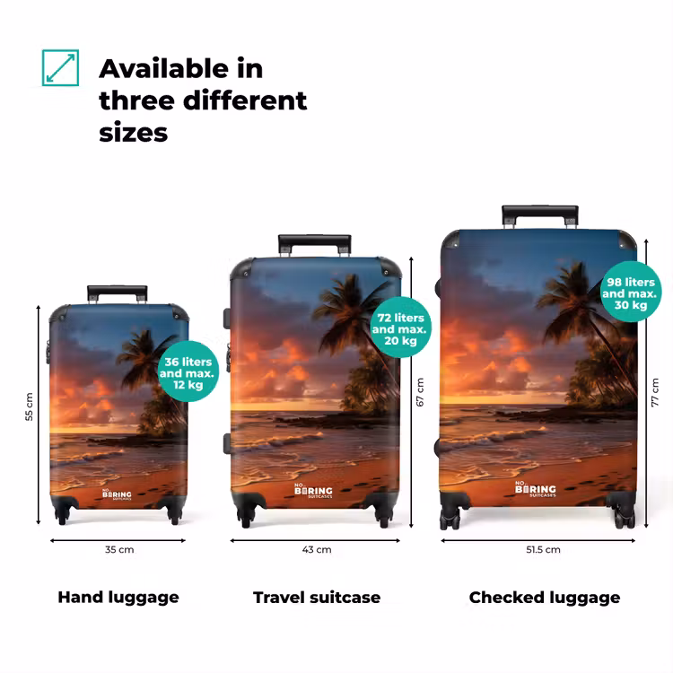 Strand met palmboom bij zonsondergang NBS - Handbagage koffer - Volwassenen Unisex middel zzzzzzVergelijking_3EN