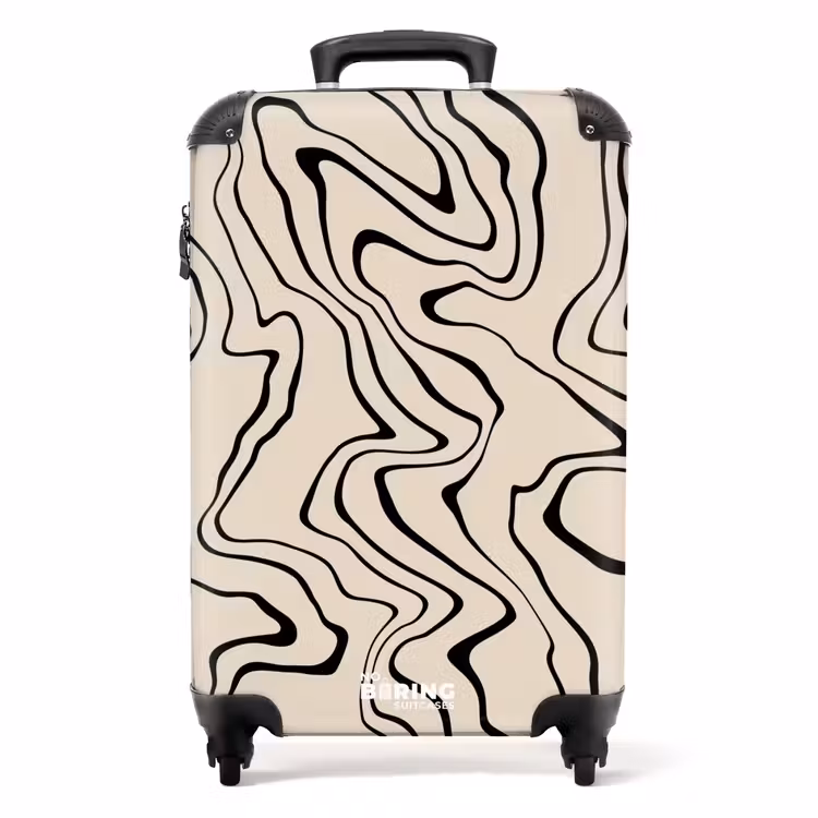 Beige achtergrond met abstracte zwarte lijnen NBS - Handbagage koffer - Unisex middel -productfoto_recht