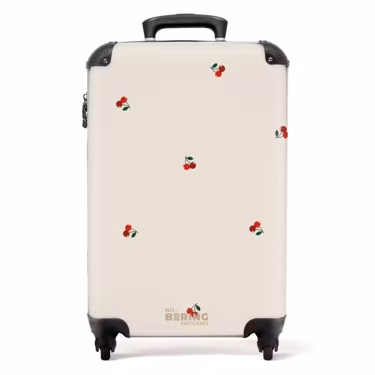 Beige achtergrond met patroon van kleine kersen NBS - Handbagage koffer - Unisex middel -productfoto_recht