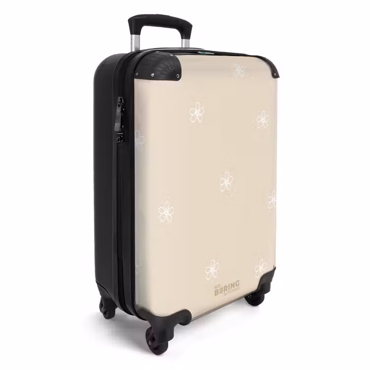Beige achtergrond met witte bloemetjes NBS - Handbagage koffer - Unisex middel -productfoto_3d