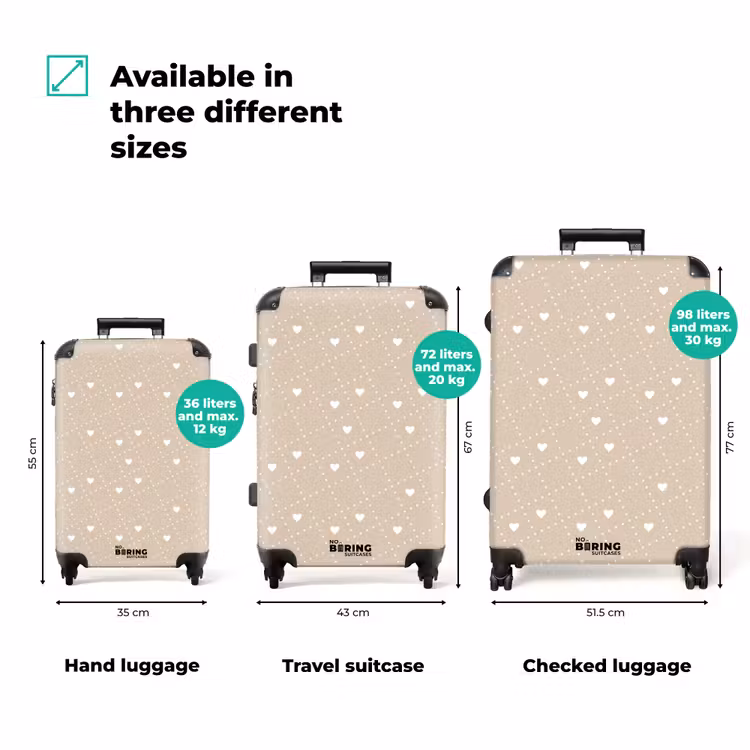 Beige achtergrond met witte hartjes NBS - Handbagage koffer - Volwassenen Unisex middel zzzzzzVergelijking_3EN