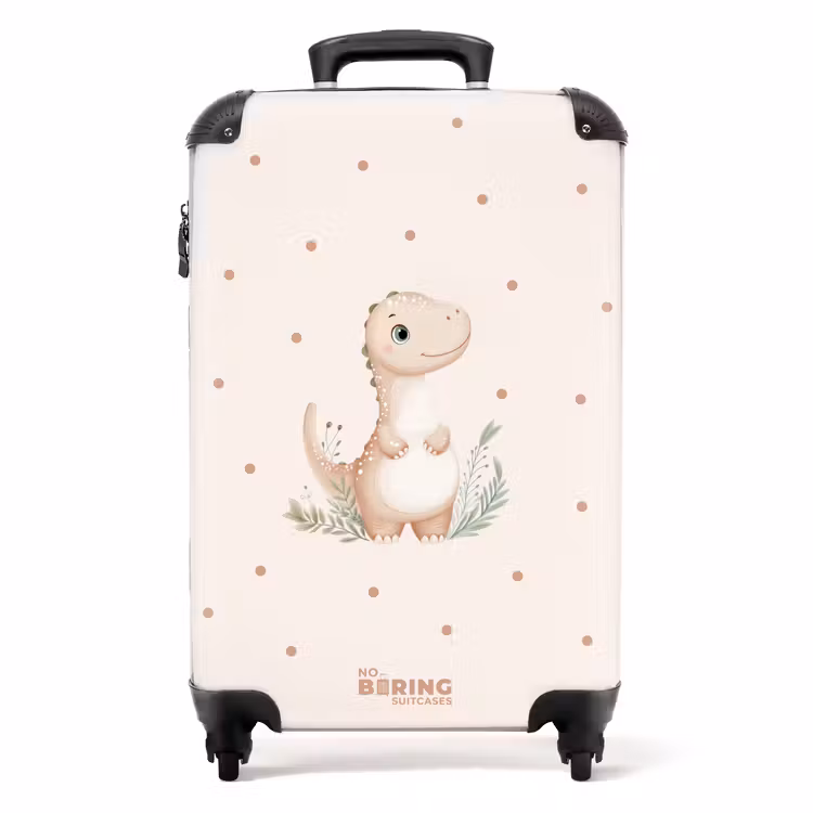 Beige dino op een stippen achtergrond NBS - Handbagage koffer - Volwassenen Unisex middel -productfoto_recht