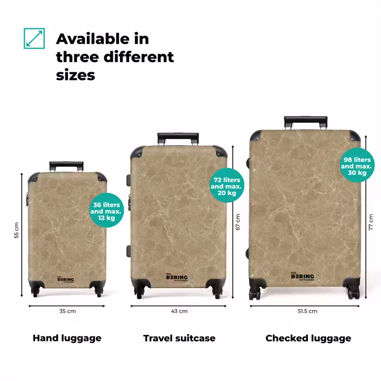 Beige - Marmer - Witte aders NBS - Handbagage koffer - Volwassenen Unisex middel zzzzzzVergelijking_3EN