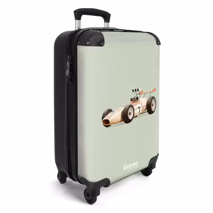 Beige retro raceauto op groen achtergrond NBS - Handbagage koffer - Volwassenen Unisex middel -productfoto_3d