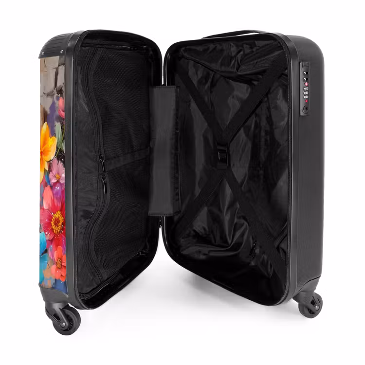 Vogel met bloemen in graffiti stijl NBS - Handbagage koffer - Unisex middel -binnenkant