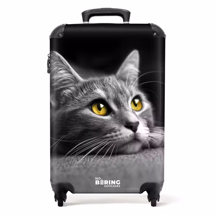 Zwart witte kat met gele ogen NBS - Handbagage koffer - Unisex middel -productfoto_recht