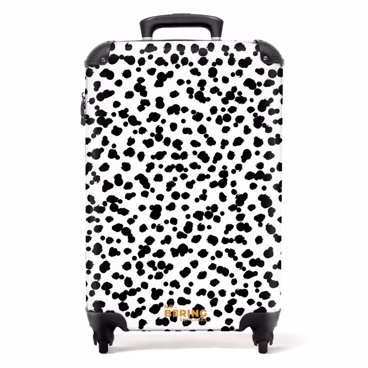 Zwarte penseelachtige stippen op een witte achtergrond. NBS - Handbagage koffer - Volwassenen Unisex middel -productfoto_recht