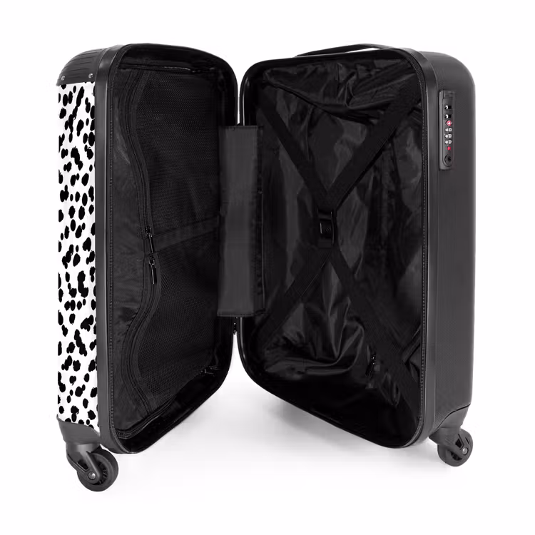 Zwarte penseelachtige stippen op een witte achtergrond. NBS - Handbagage koffer - Volwassenen Unisex middel -binnenkant
