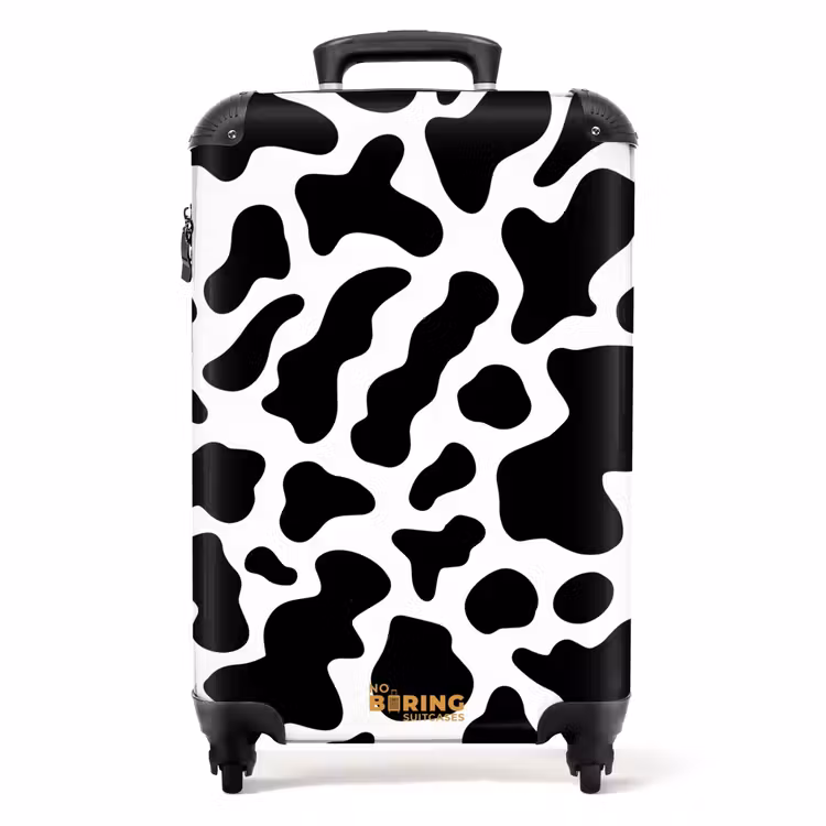 Zwarte koeienvlekken over een witte achtergrond NBS - Handbagage koffer - Volwassenen Unisex middel -productfoto_recht